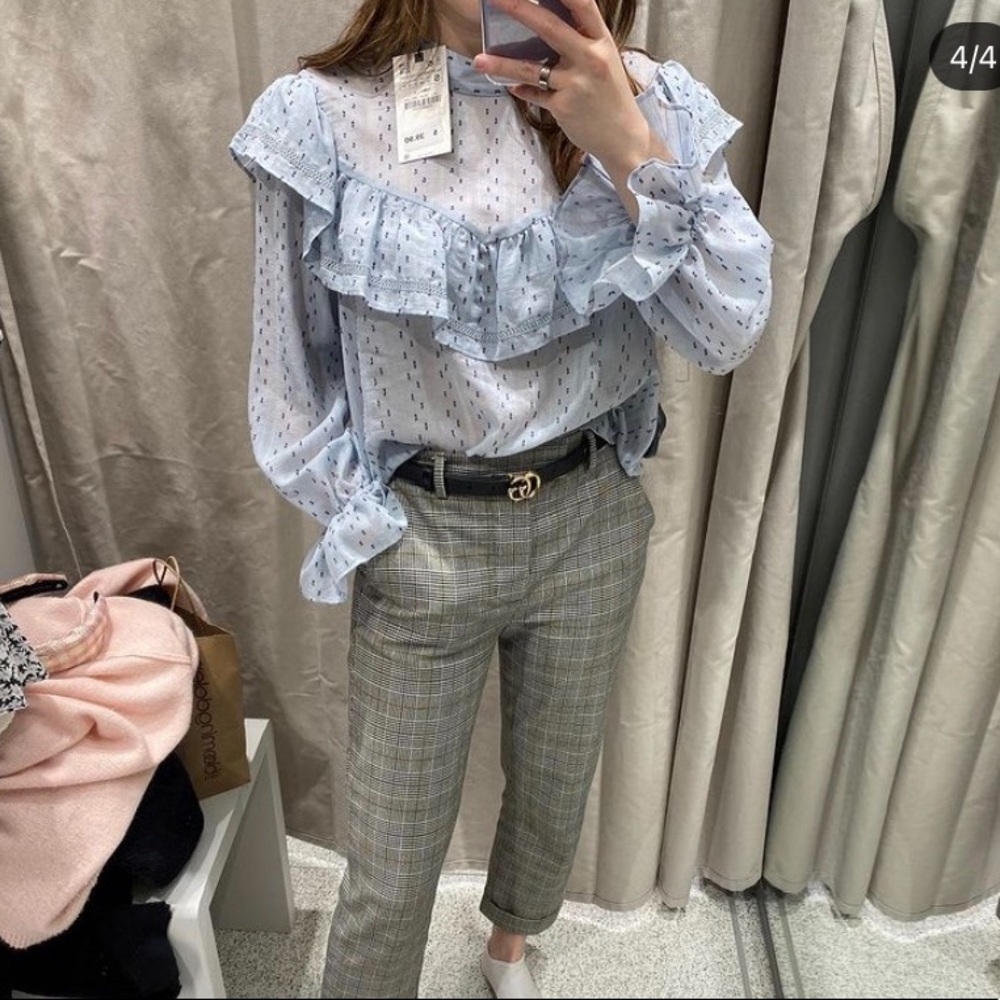 ZARA Blue Riffled Top